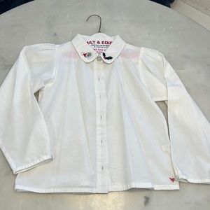 Pink Chicken White Long Sleeve Silver Button Santa Shirt Size 10